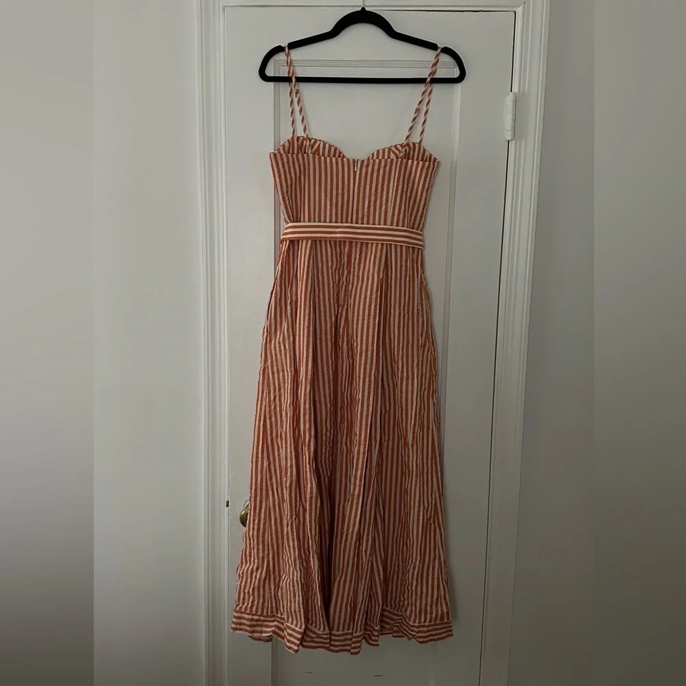 NWT Shona Joy “Hele Ruched Panelled Midi Dress - Coconut & Tangerine - Sz. 6 - Picture 5 of 7